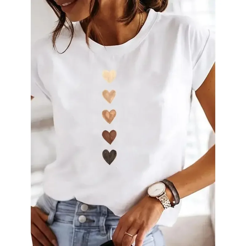 Love Heart Watercolor Sweet Print Summer T Clothing T-shirts Short Sleeve Casual Ladies Fashion Female Graphic Tee Women - Image 4